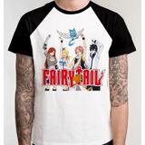Camiseta Raglan Fairy Tail Camisa Unissex Blusa Anime Lucy