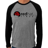 Camiseta Raglan Manga Longa Red Hat Redhat Linux