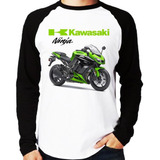 Camiseta Raglan Moto Kawasaki Ninja 1000 Verde 2012 Longa