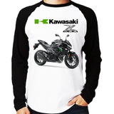 Camiseta Raglan Moto Kawasaki Z 800 Preta 2013 Longa
