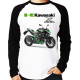 Camiseta Raglan Moto Kawasaki Z 800 Verde 2013 Longa