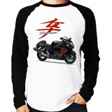 Camiseta Raglan Moto Suzuki Gsx 1300 Hayabusa Preta 2012 Lon
