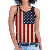 Camiseta Regata Bandeira Estados Unidos Feminina Eua Blusa