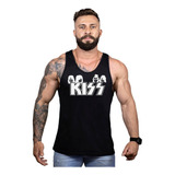 Camiseta Regata Kiss Masculina Rock Band Musica Kizz Preto