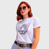 Camiseta T-shirt Feminina Estampada - Oncinha - Branco