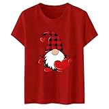 Camisetas Femininas Estampadas Para O Dia Dos Namorados Camisetas De Manga Curta Com Estampa De Desenho Animado Blusa Blusa Casual Solta Gola Redonda, Vermelho, P