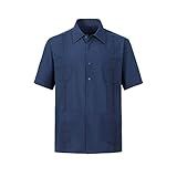 Camisetas Masculinas Guayabera Com Botões Para Praia Cubana, Azul Marino, Xgg
