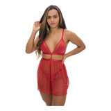 Camisola Sensual Sexy Tule Calcinha Fio Dental