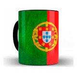 Caneca Bandeira Portugal Cerâmica Alça Preta + Caixa