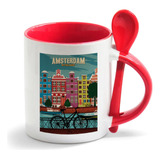 Caneca Branca Colher Vermelha