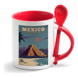 Caneca Branca Colher Vermelha