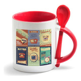 Caneca Branca Colher Vermelha