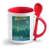Caneca Branca Colher Vermelha