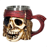 Caneca Chopp Medieval Cranio Caveira Viking Cerveja 3d Skull Cor Pirata 3d