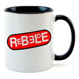Caneca Inteior Preto Banda Rebelde Rbd Logo Escrita Vermelh
