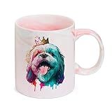 Caneca Marmorizada Rosa Lhasa Apso Cachorro Coroa