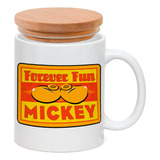 Caneca Porcelana Tampa Mickey Mouse Logo Ouro Antigo
