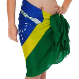 Canga De Praia Estampa Bandeira Do Brasil 100  Viscose Linda Cor Verde Tamanho M