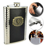 Cantil Em Couro E Inox Frasco Garrafa Whiskeira Bolso Luxo