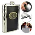 Cantil Porta Bebida De Bolso 255ml Inox Revestido Em Couro Cor Preto   Cantil Revestido Em Couro Ecológico