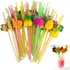 Canudo Biodegradáveis Reutilizável Bx Canudos Decorados Frutas Frutas De 24.5cm 50 Kits X 50 Unidades - Amarelo, Verde, Rosa, Laranja