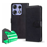 Capa Capinha Carteira + Película Para Moto Edge 50 Pro