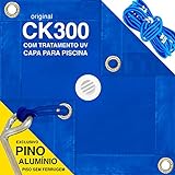 Capa De Piscina Azul Ck300 4.5x3.5 Metros Com Ilhós A Cada Metro + Kit Para Instalação