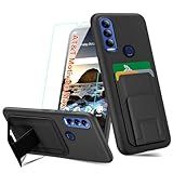 Capa Para Celular Cricket Ovation 3/at&t Motivate Max U668aa Com Película Protetora De Tela De Vidro Temperado, Suporte Dobrável Para Cartões/ Compartimentos De Silicone Tpu Para At&t Motivate Max - Preto