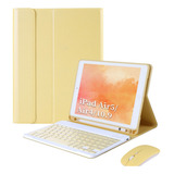 Capa Tablet + Teclado + Mouse Para iPad Air De 11 Pol.m2 Cor Amarelo Limão + Teclado Amarelo + Mouse De Carregamento Amarelo Bluetooth