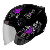 Capacete Aberto Ebf Spark Jet Feminino Borboleta 56 Cor Borboleta Preto Rosa