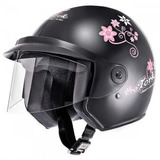 Capacete Aberto Pro Tork Liberty Three Girls Preto Brilhante Flores Tamanho 56