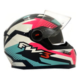 Capacete Fechado Integral Fw3 Gtx Super Com Óculos Interno Cor Azul Com Rosa E Branco Tamanho Do Capacete 60