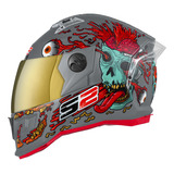 Capacete Fosco Stealth Zombie Viseira Dourada Fechado Nfe