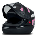 Capacete Fw3 Fechado Para Moto Preto Com Flores Automatic Tamanho Do Capacete 58