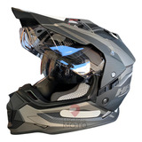 Capacete Helt Cross Vision Glass Titanium Fosco C/oculos 60 Cor Titanium - Preto Com Cinza Fosco
