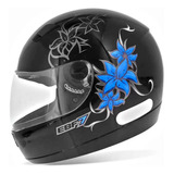 Capacete Moto Ebf 7 Feminino Femme Preto E Azul Brilhante