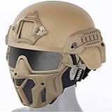 Capacete Tático De Airsoft PJ E Máscara De Airsoft De Proteção Facial Completa Com óculos Antiembaçantes Removíveis Para Jogos De Airsoft Paintball CS  TAN  Adequado Para Circunferência Da C