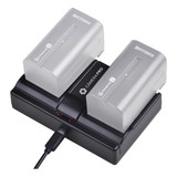 Carregador Duplo Camerapro Usb Np f970 750 550 Preto