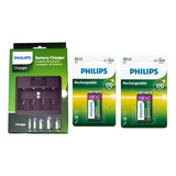 Carregador Philips Usb C/ 2 Baterias 9v Recarregável Philips