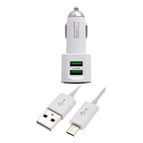 Carregador Veicular 2 Entradas Usb Fonte Turbo   Cabo V8