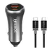 Carregador Veicular Turbo 20w Usb + Usb-c Com Cabo Turbo Tipo C Cinza
