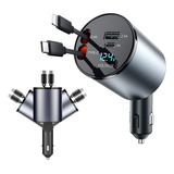 Carregador Veicular Turbo Cabo Retrátil Carregador Tipo C iPhone,tomada Usb Veicular Carregamento Super Rápido De Até 100 W Para iPhone Samsung Motorola Xiaomi