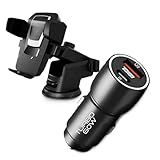 Carregador Veicular Turbo Dual Port 60w Com Carregamento Rápido 9.1a Usb 3.0 + Tipo C Suporte Veicular Celular Gps Universal Smartphone Ventosa Painel Carro Trava Automática Premium