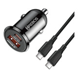 Carregador Veicular Turbo Usb-c + Usb Pd 20w Para iPhone 15