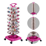 Carrinho Auxiliar Manicure Porta 160 Esmaltes Expositor Smaltbell Style Dompel Rosa 8 Bandejas Com Rodinhas