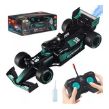 Carrinho Controle Remoto Formula 1 Solta Fumaça Recarregável Cor Preto verde Personagem Carro Corrida