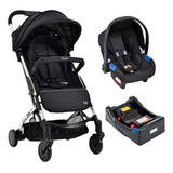 Carrinho De Bebê Zap Preto Compacto + Bebê Conforto + Base
