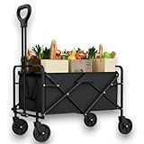 Carrinho Dobrável Utilitário Para Transporte - Alta Capacidade, Rodas Grandes, Compacto, Portátil, Ergonômico, Preto.