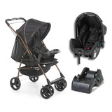 Carrinho Milano Preto Cobre + Bebe Conforto + Base Galzerano