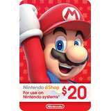 Cartão Nintendo 3ds Wii U Switch Eshop Ecash  20 Dolares Usa